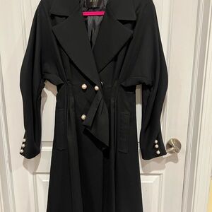 Elegant Black Trench Coat with Pearl Buttons